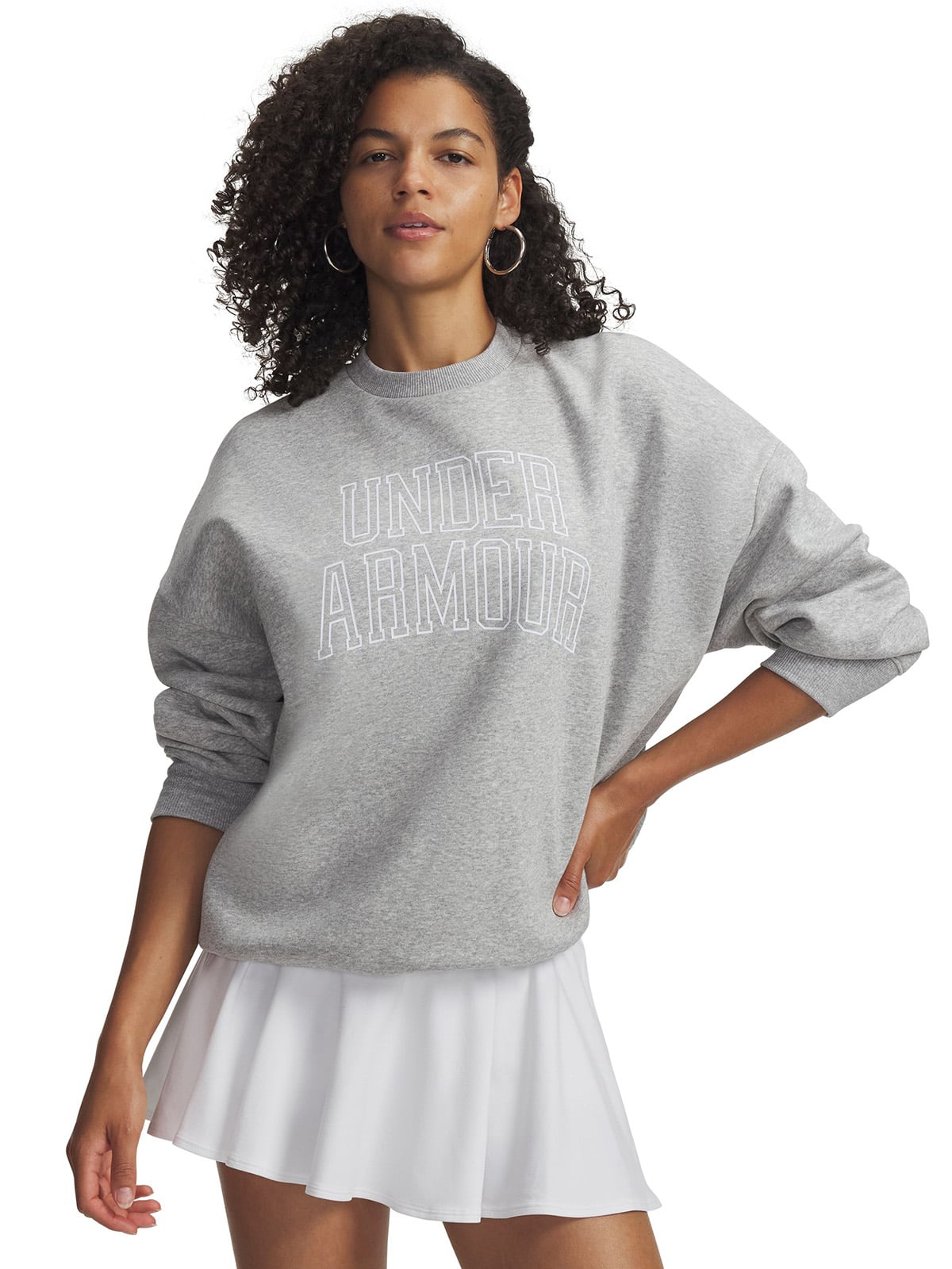 POLERON MUJER RIVAL FLEECE OS VARSITY CREW GRIS UNDER ARMOUR - 1