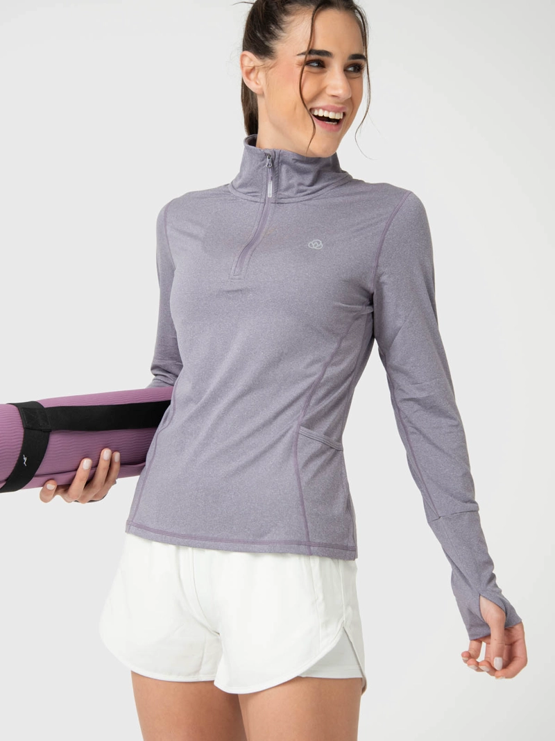 POLERON MUJER LS HALF ZIP GRIS BSOUL - 2