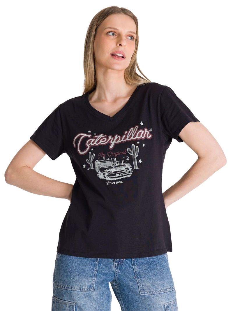 POLERA MANGA CORTA MUJER V-NECK GRAPHIC TEE CAT - 1