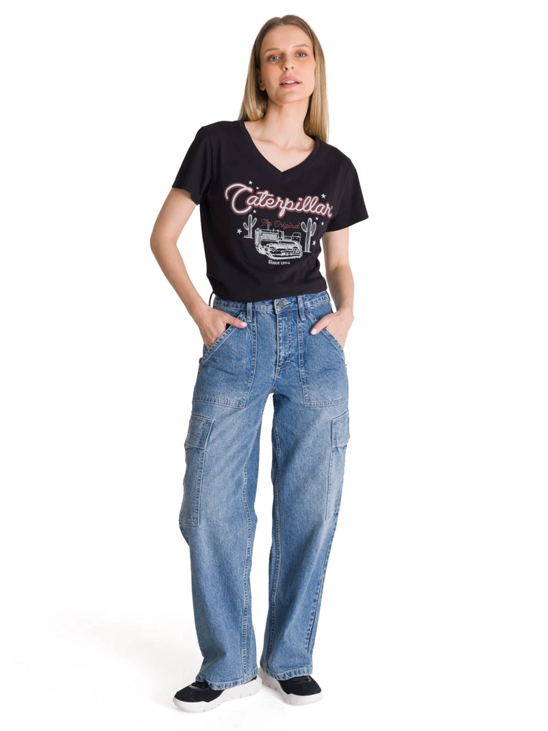 POLERA MANGA CORTA MUJER V-NECK GRAPHIC TEE CAT - 6