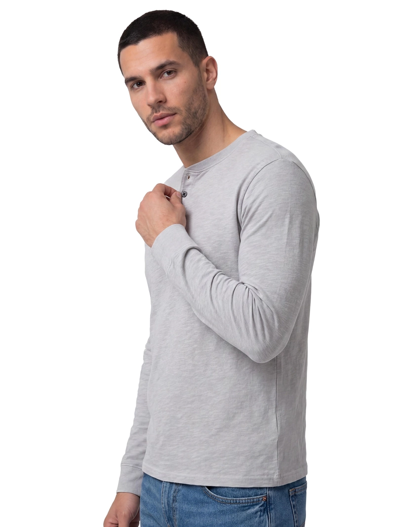 POLERA MANGA LARGA HENLEY HOMBRE SLUB KNIT GRIS CAT - 1