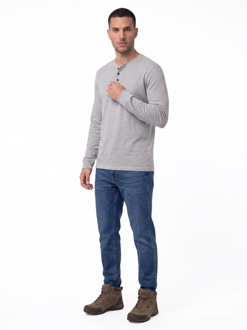 POLERA MANGA LARGA HENLEY HOMBRE SLUB KNIT GRIS CAT - 4