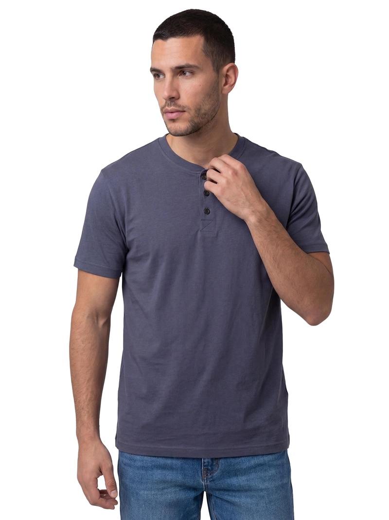 POLERA MANGA CORTA HENLEY HOMBRE SLUB KNIT AZUL CAT - 1