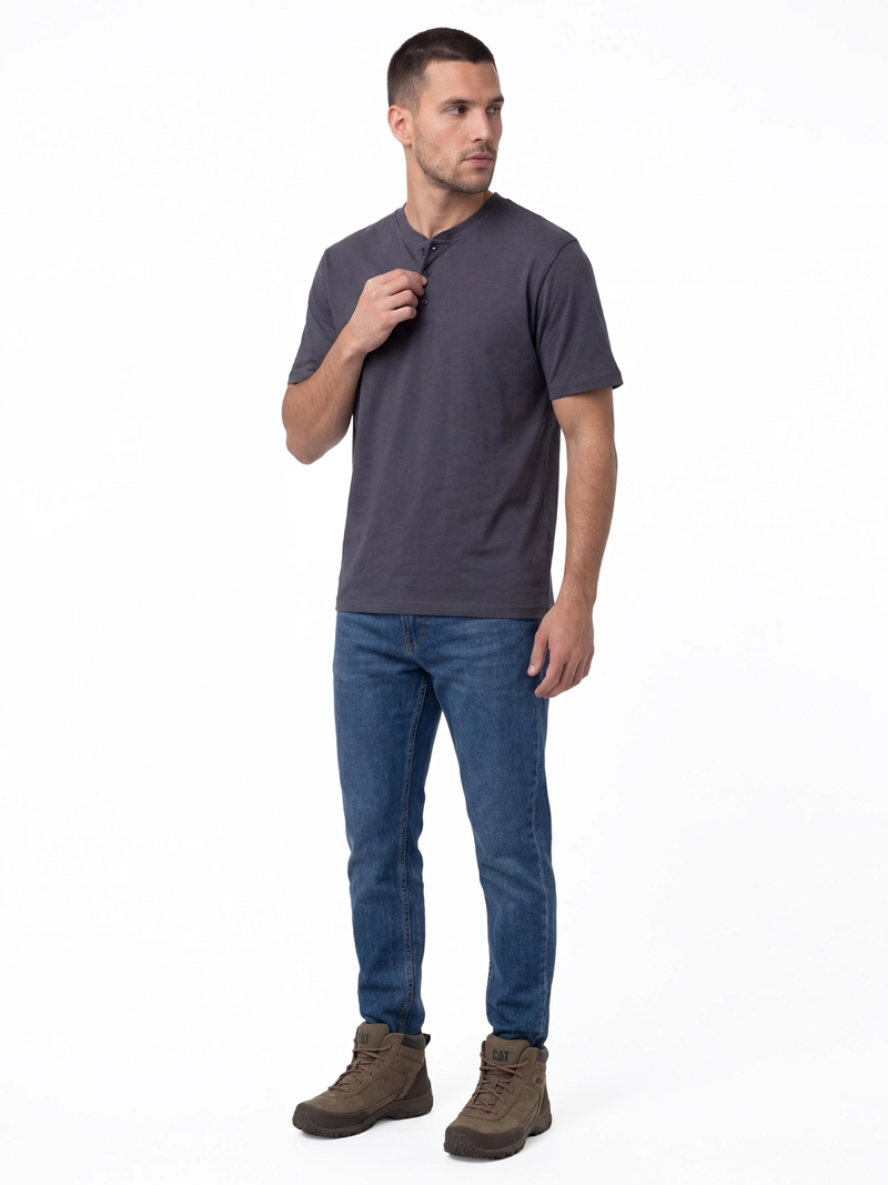 POLERA MANGA CORTA HENLEY HOMBRE SLUB KNIT AZUL CAT - 4