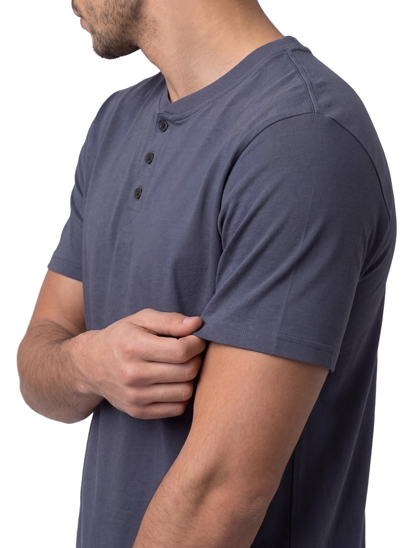 POLERA MANGA CORTA HENLEY HOMBRE SLUB KNIT AZUL CAT - 5
