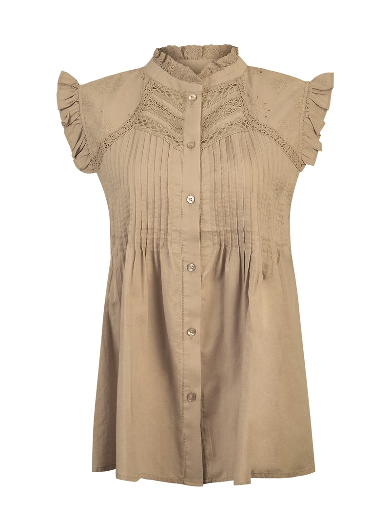 BLUSA ALGODON ORGANICO MUJER AMAUI CAFE  ROCKFORD - 1