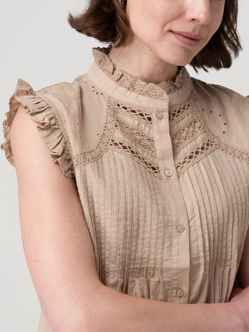 BLUSA ALGODON ORGANICO MUJER AMAUI CAFE  ROCKFORD - 7