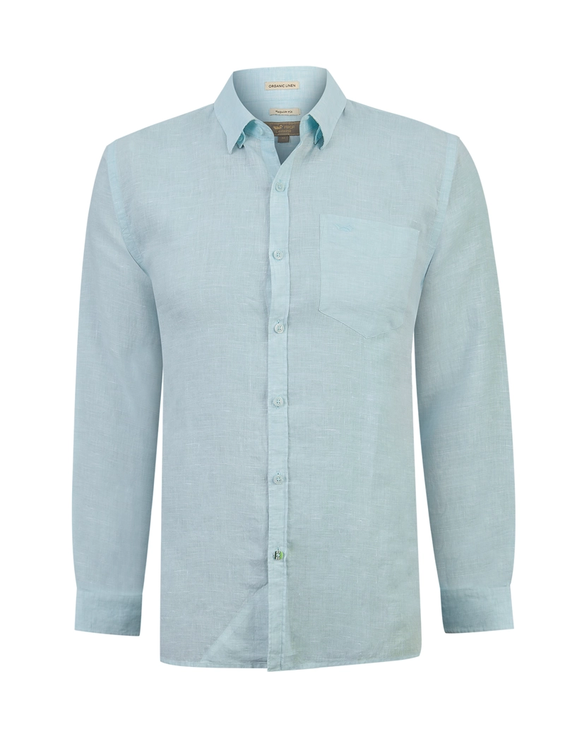 CAMISA LINO ORGANICO HOMBRE LINENTEXT CELESTE ROCKFORD - 1