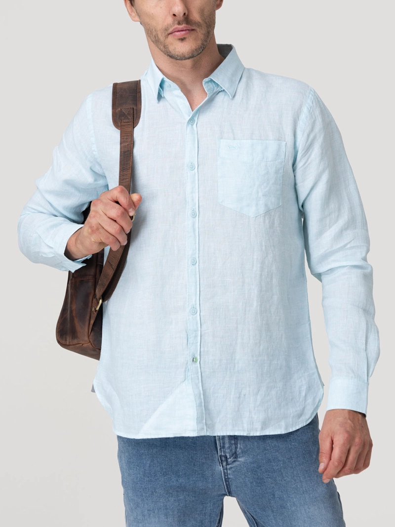 CAMISA LINO ORGANICO HOMBRE LINENTEXT CELESTE ROCKFORD - 5