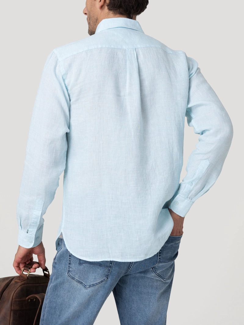 CAMISA LINO ORGANICO HOMBRE LINENTEXT CELESTE ROCKFORD - 6
