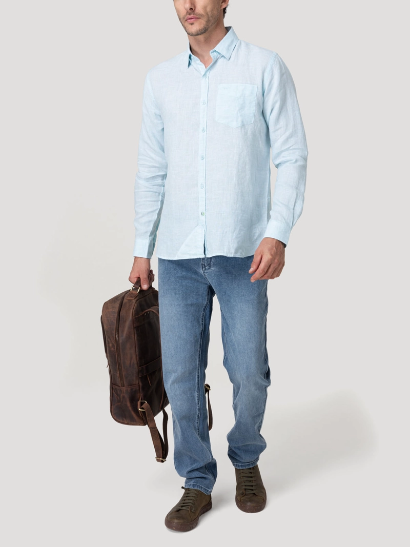 CAMISA LINO ORGANICO HOMBRE LINENTEXT CELESTE ROCKFORD - 8