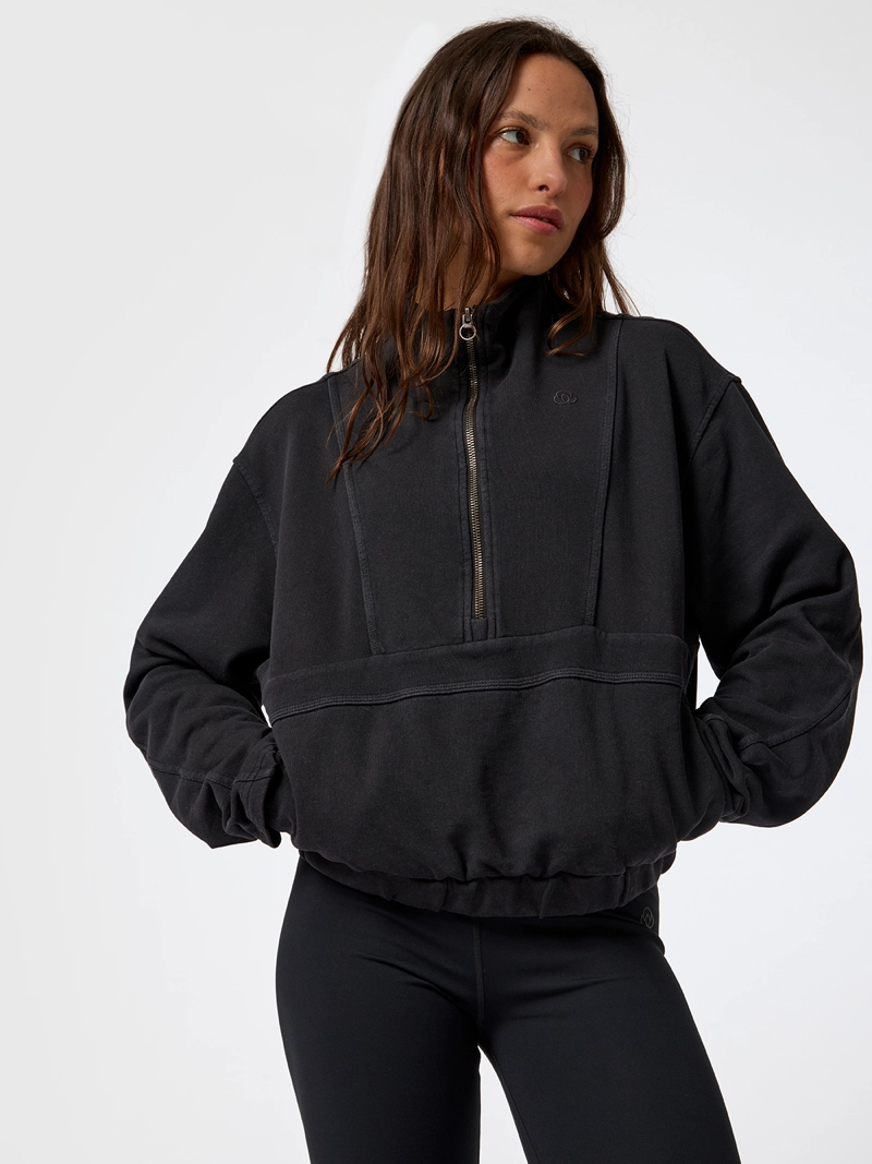 POLERON FUNNEL-NECK HALF ZIP NEGRO MUJER BSOUL - 1