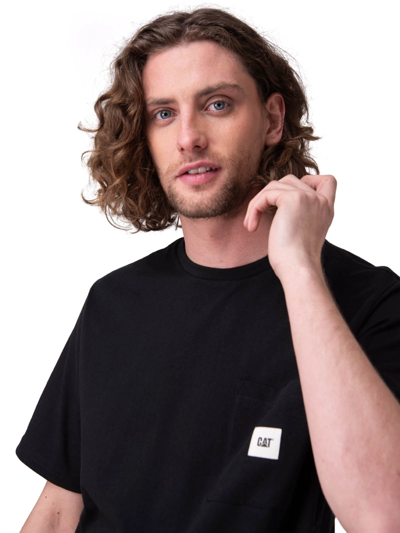 POLERA MANGA CORTA SOLID POCKET LABEL T NEGRO HOMBRE CAT - 4