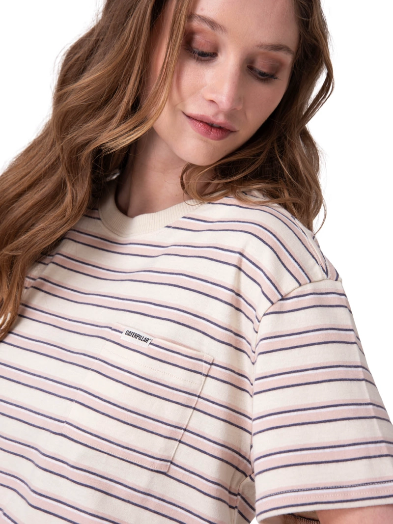 POLERA MANGA CORTA BOXY STRIPE POCKET T MUJER BLANCO CAT - 4