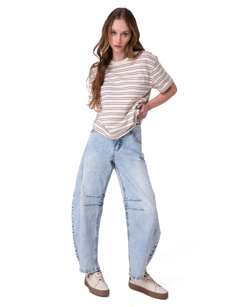POLERA MANGA CORTA BOXY STRIPE POCKET T MUJER BLANCO CAT - 5