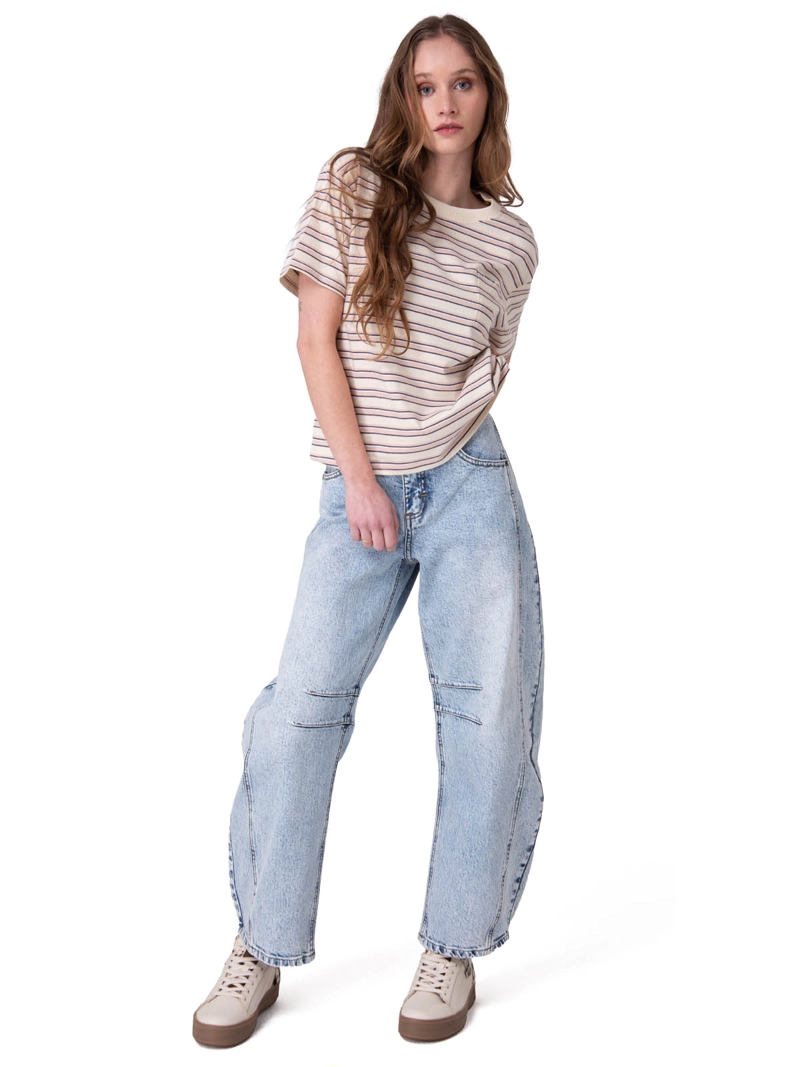 POLERA MANGA CORTA BOXY STRIPE POCKET T MUJER BLANCO CAT - 6