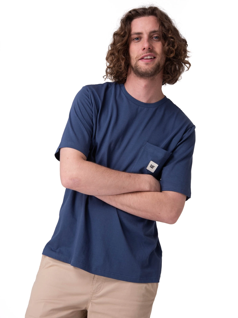 POLERA MANGA CORTA SOLID POCKET LABEL T HOMBRE AZUL CAT - 1