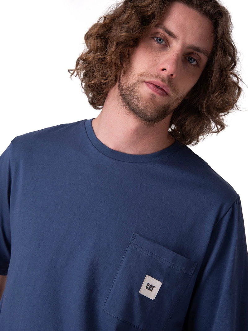 POLERA MANGA CORTA SOLID POCKET LABEL T HOMBRE AZUL CAT - 4