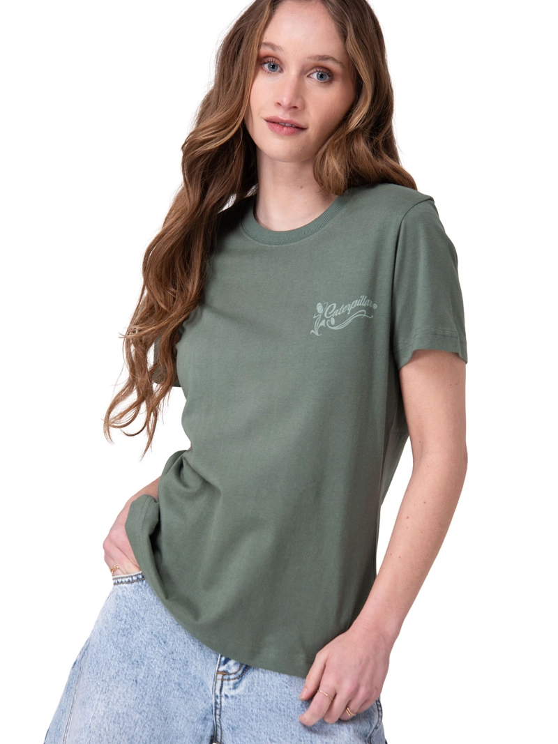 POLERA MANGA CORTA FLORAL GRAPHIC TEE MUJER VERDE CAT - 1