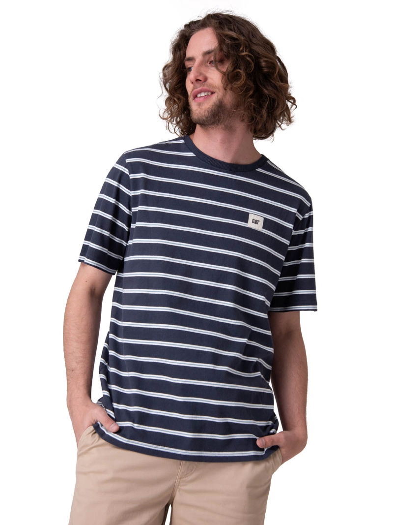 POLERA MANGA CORTA STRIPE LABEL TEE HOMBRE AZUL CAT - 1
