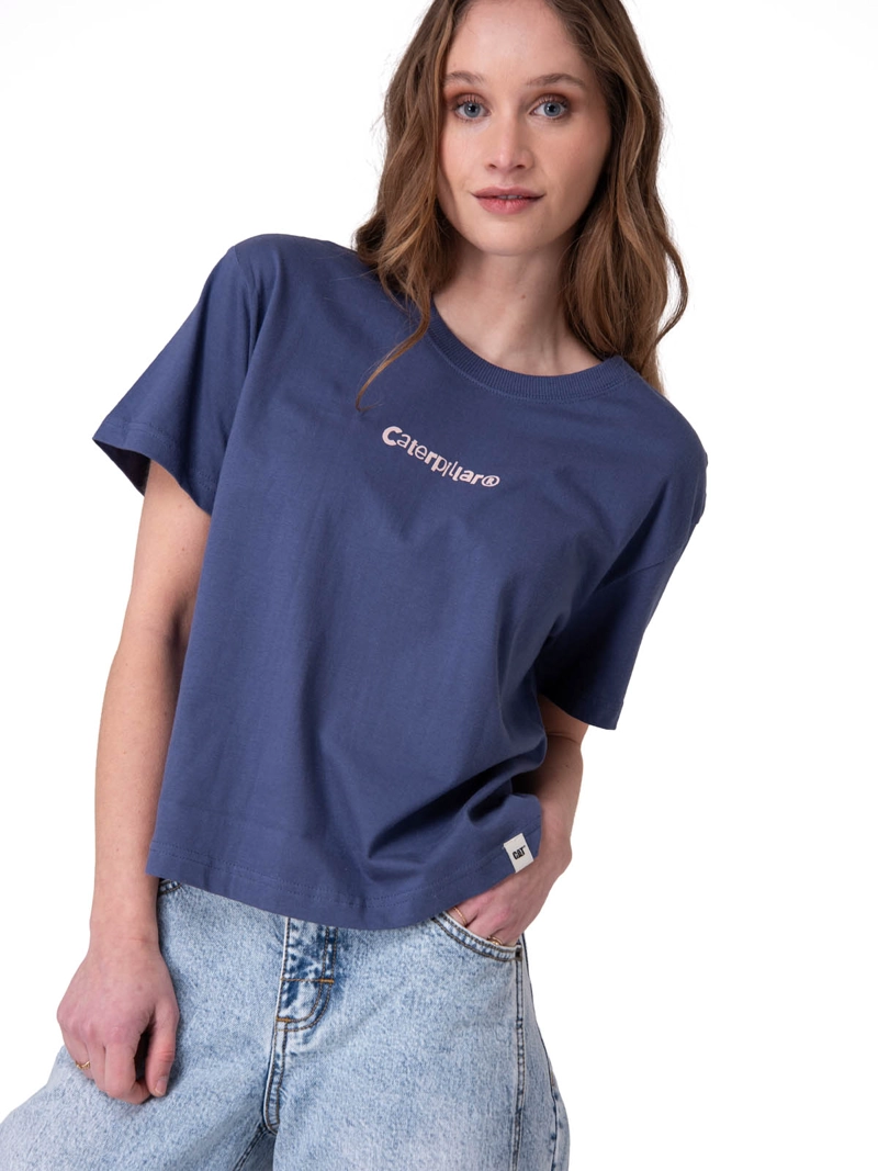 POLERA MANGA CORTA BOXY CATERPILLAR GRA MUJER AZUL CAT - 1