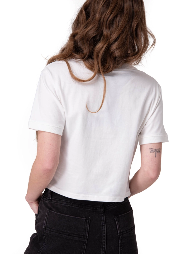 POLERA MANGA CORTA CROP METALLIC GRAPHI MUJER BLANCO CAT - 2