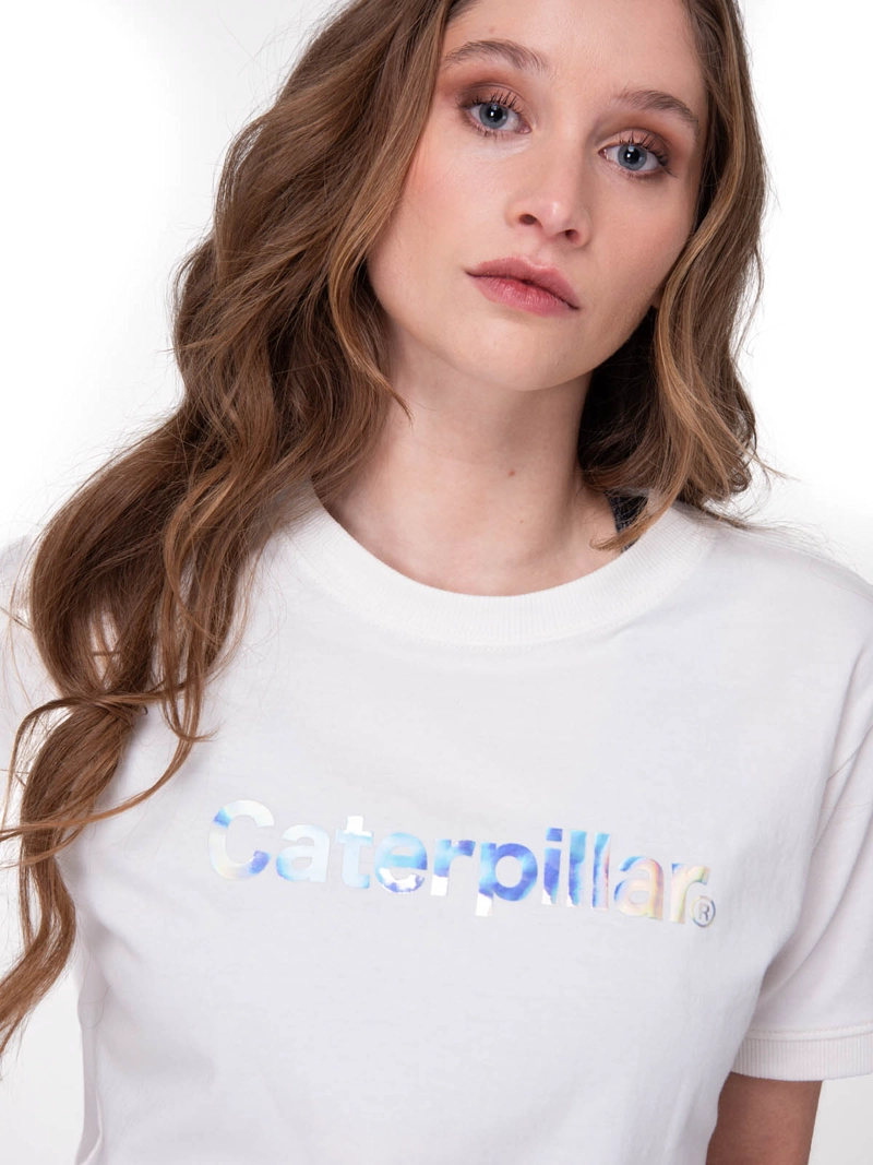 POLERA MANGA CORTA CROP METALLIC GRAPHI MUJER BLANCO CAT - 4
