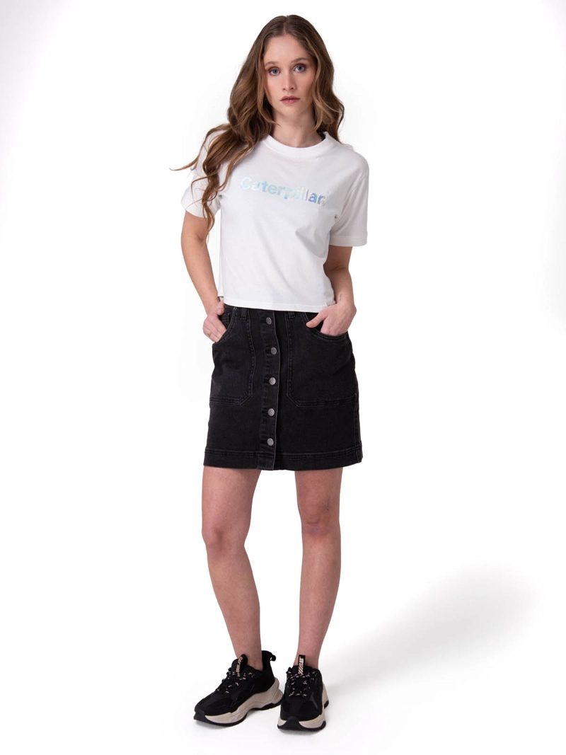 POLERA MANGA CORTA CROP METALLIC GRAPHI MUJER BLANCO CAT - 5