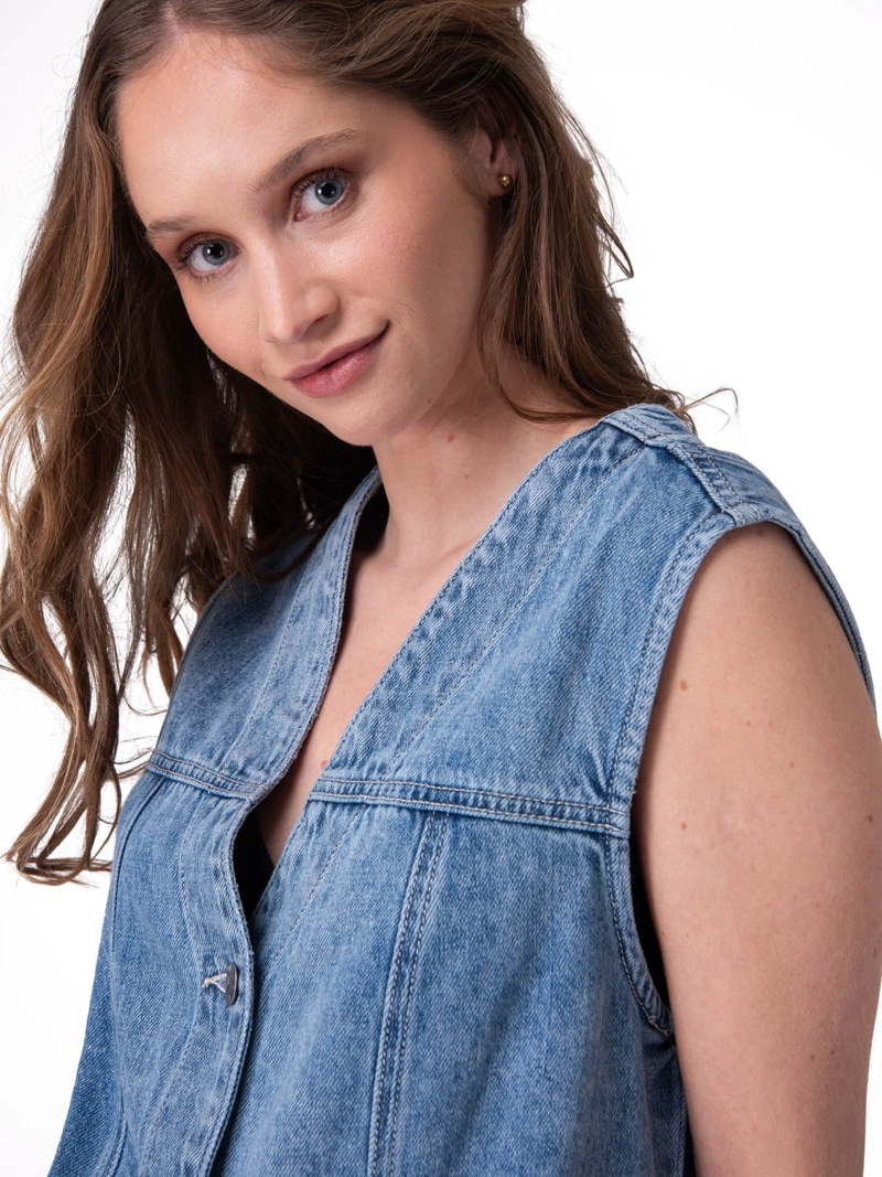 CHAQUETA SIN MANGAS FASHION DENIM VEST MUJER AZUL CAT - 4