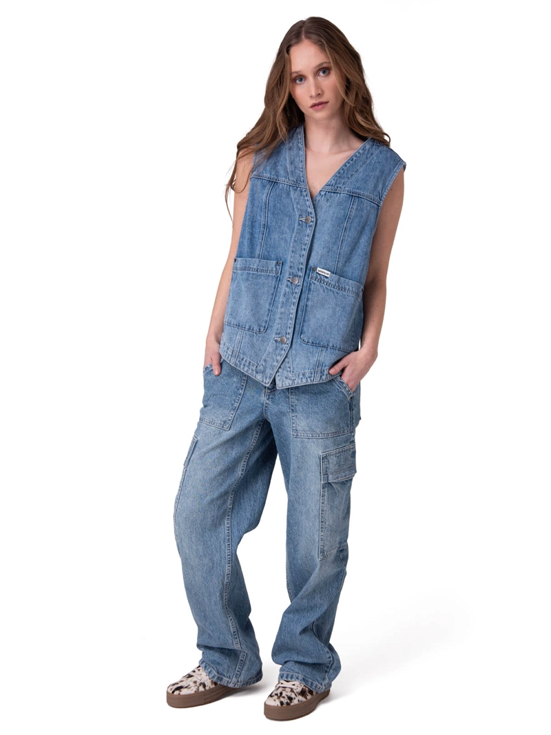 CHAQUETA SIN MANGAS FASHION DENIM VEST MUJER AZUL CAT - 5