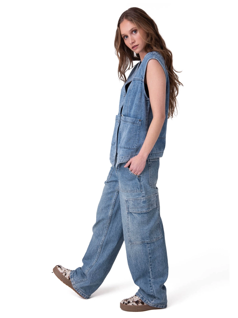 CHAQUETA SIN MANGAS FASHION DENIM VEST MUJER AZUL CAT - 6