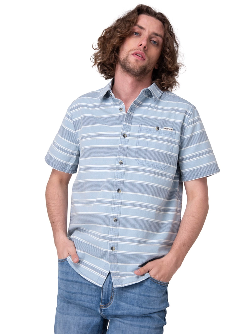 CAMISA MANGA CORTA CHAMBRAY PLAID SHORT HOMBRE AZUL CAT - 1