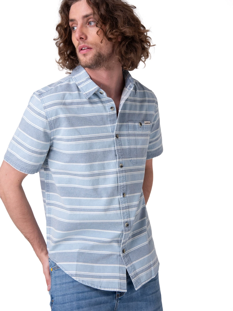 CAMISA MANGA CORTA CHAMBRAY PLAID SHORT HOMBRE AZUL CAT - 2