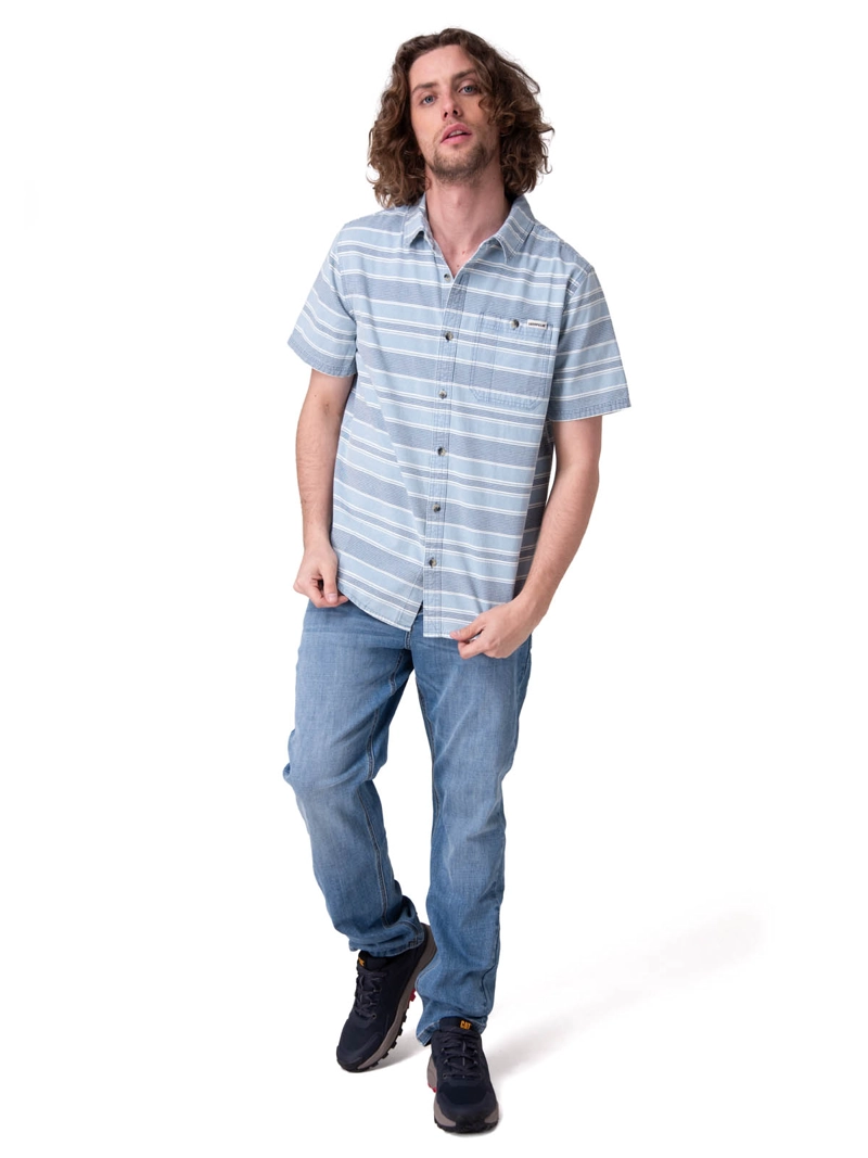 CAMISA MANGA CORTA CHAMBRAY PLAID SHORT HOMBRE AZUL CAT - 6