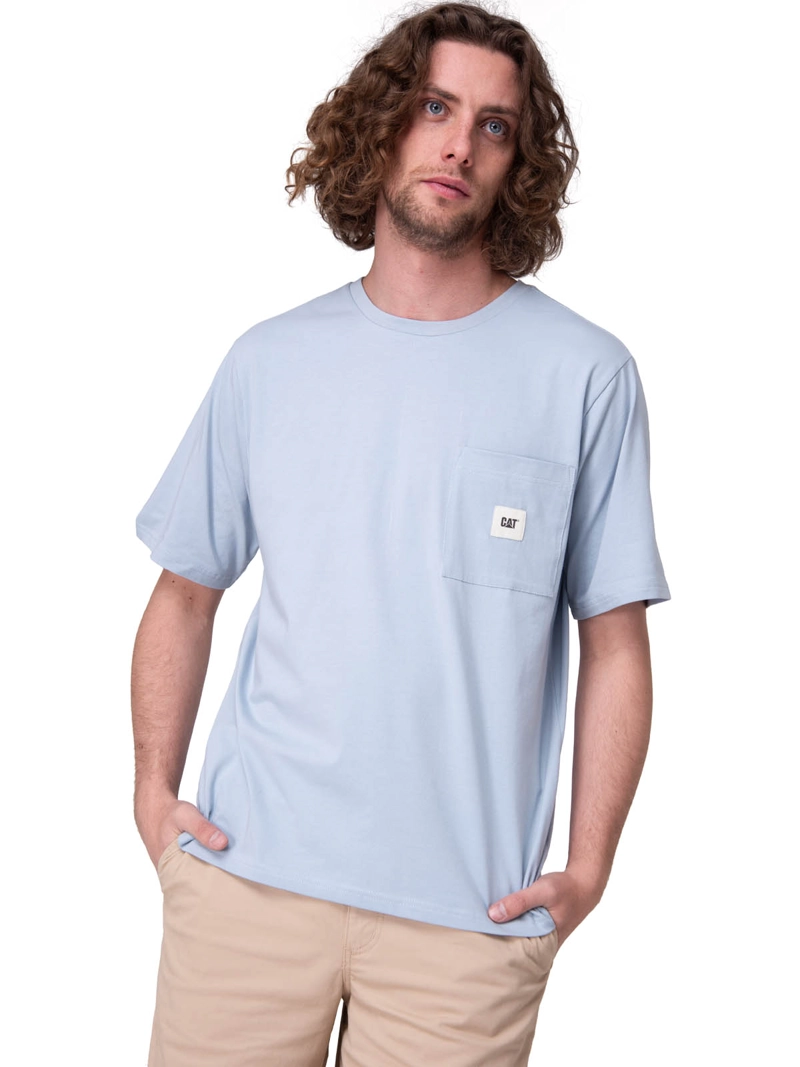 POLERA MANGA CORTA SOLID POCKET LABEL T HOMBRE CELESTE CAT - 1