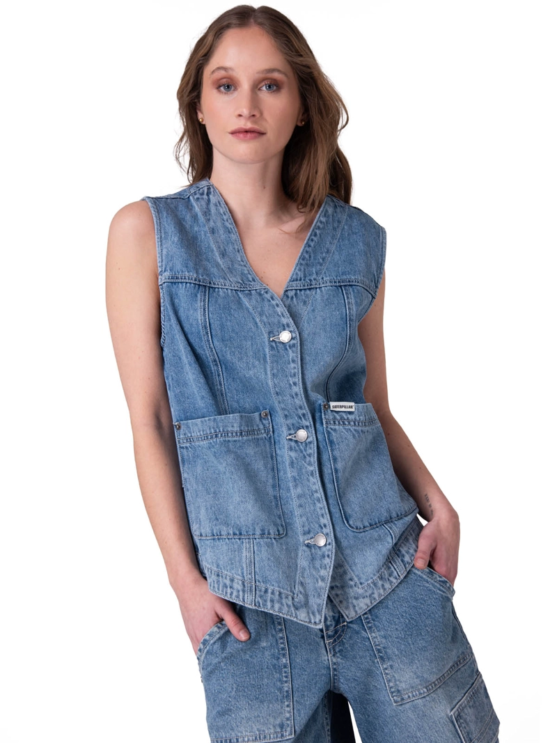 CHAQUETA SIN MANGAS FASHION DENIM VEST MUJER AZUL CAT - 1
