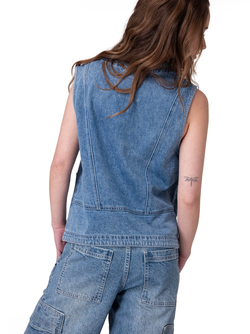 CHAQUETA SIN MANGAS FASHION DENIM VEST MUJER AZUL CAT - 2