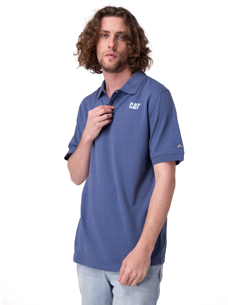 POLERA MANGA CORTA CAT LOGO JERSEY POLO HOMBRE AZUL CAT - 1