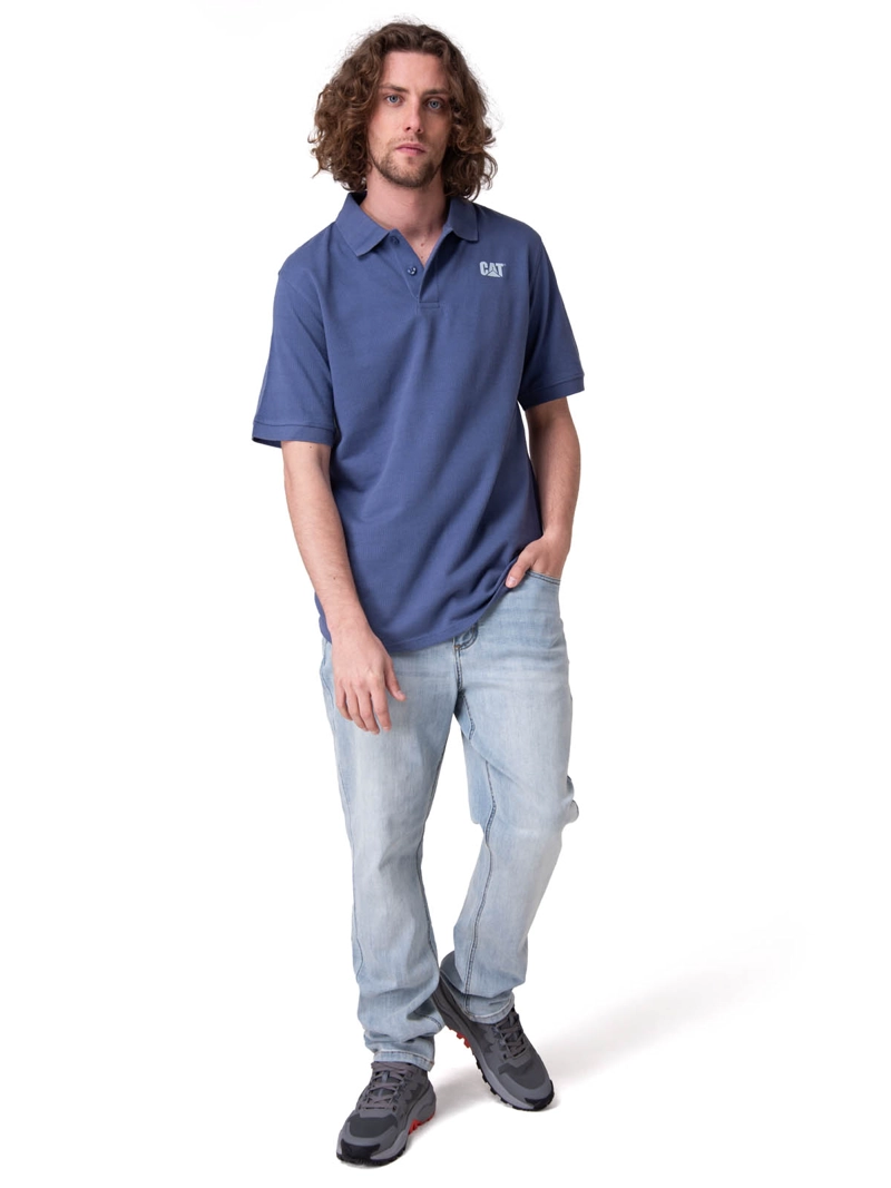 POLERA MANGA CORTA CAT LOGO JERSEY POLO HOMBRE AZUL CAT - 6