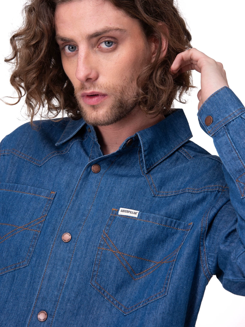 CAMISA MANGA LARGA DENIM WESTERN L/S SH HOMBRE AZUL CAT - 4