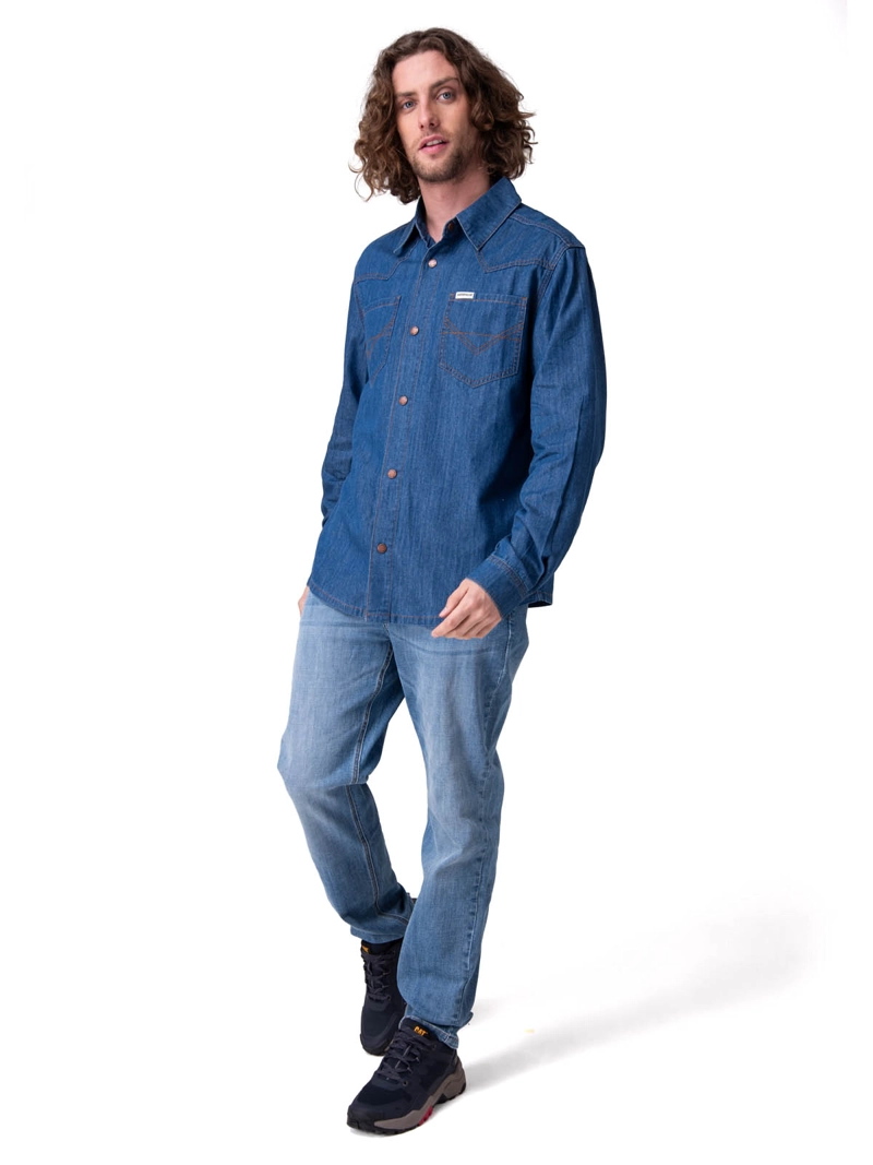 CAMISA MANGA LARGA DENIM WESTERN L/S SH HOMBRE AZUL CAT - 5