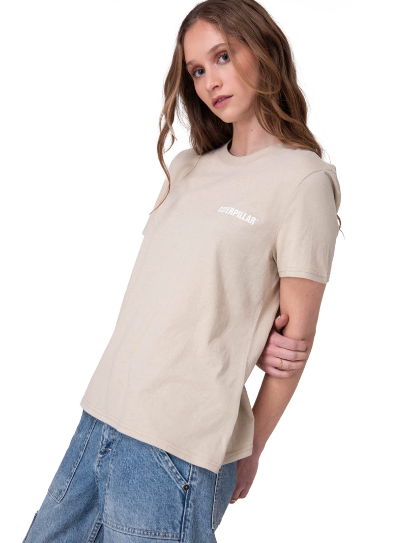 POLERA MANGA CORTA CATERPILLAR LOGO MUJER BEIGE/CRUDO CAT - 1
