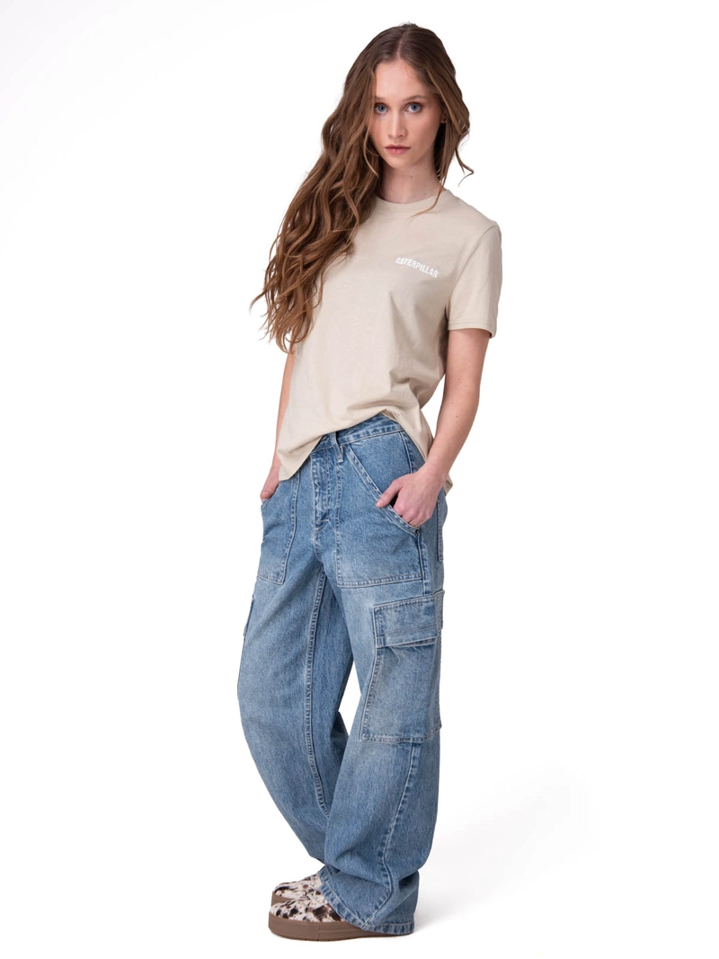POLERA MANGA CORTA CATERPILLAR LOGO MUJER BEIGE/CRUDO CAT - 5