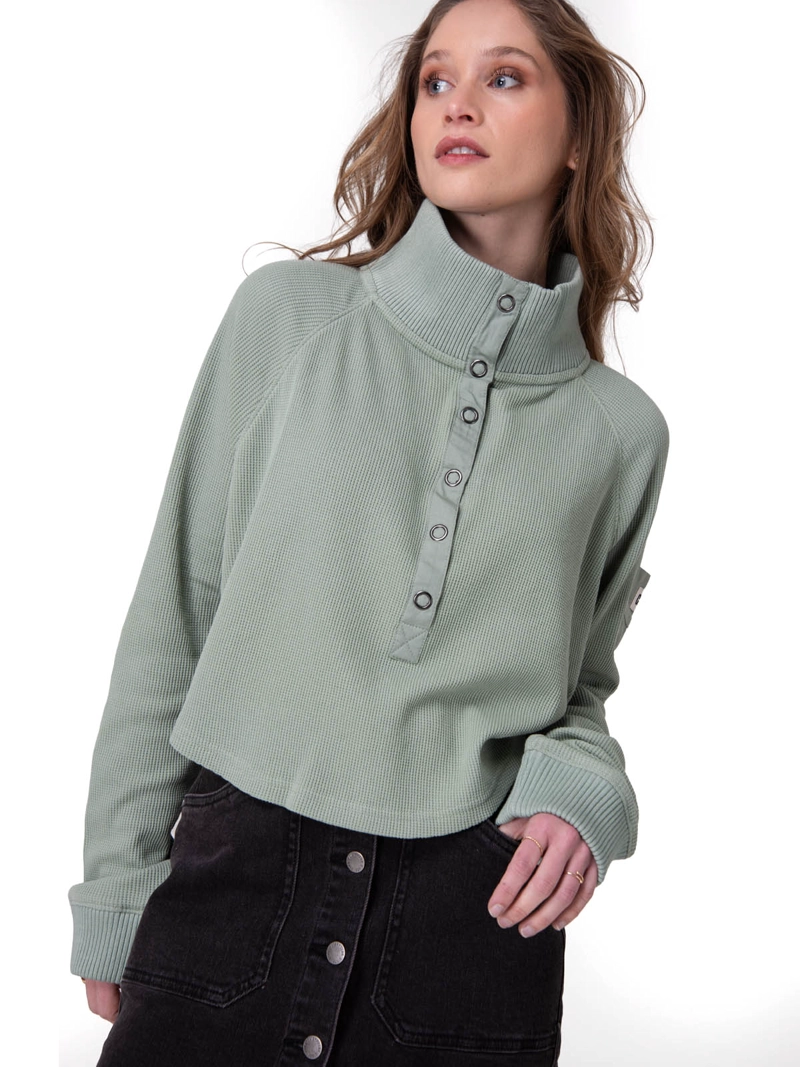 POLERON WAFFLE PULL-OVER MUJER VERDE CAT - 1