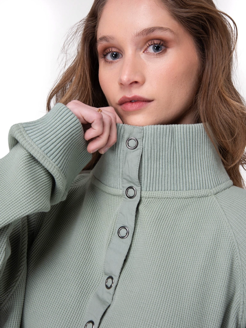 POLERON WAFFLE PULL-OVER MUJER VERDE CAT - 4