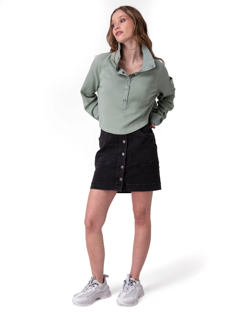 POLERON WAFFLE PULL-OVER MUJER VERDE CAT - 6