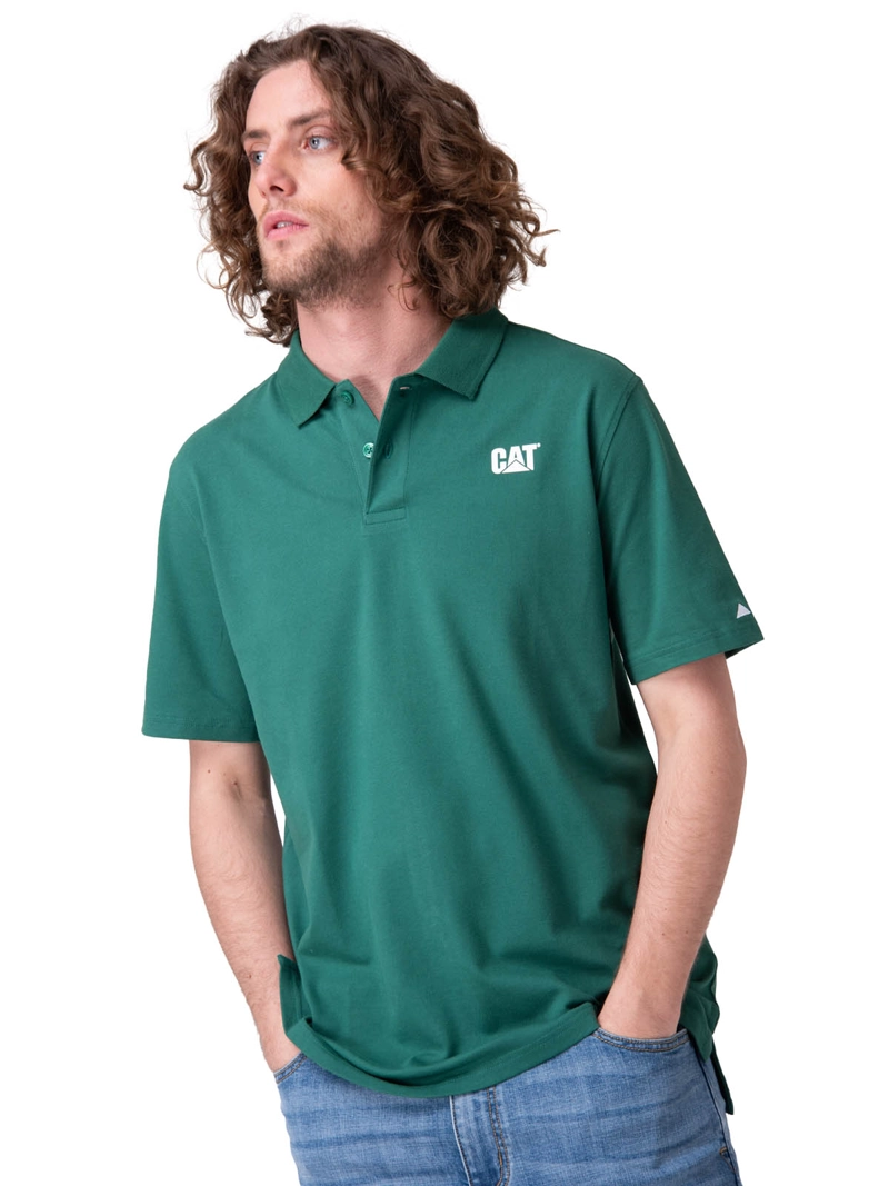 POLERA MANGA CORTA CAT LOGO PIQUE POLO HOMBRE VERDE CAT - 1