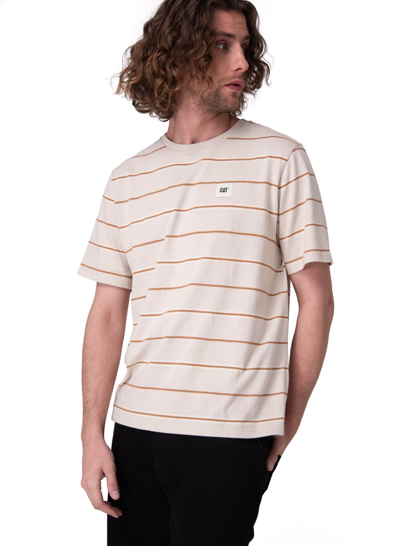 POLERA MANGA CORTA STRIPE LABEL TEE HOMBRE BEIGE/CRUDO CAT - 1