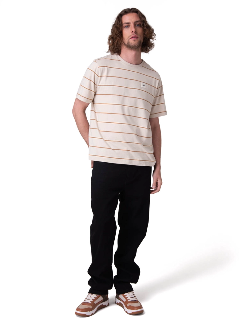 POLERA MANGA CORTA STRIPE LABEL TEE HOMBRE BEIGE/CRUDO CAT - 5