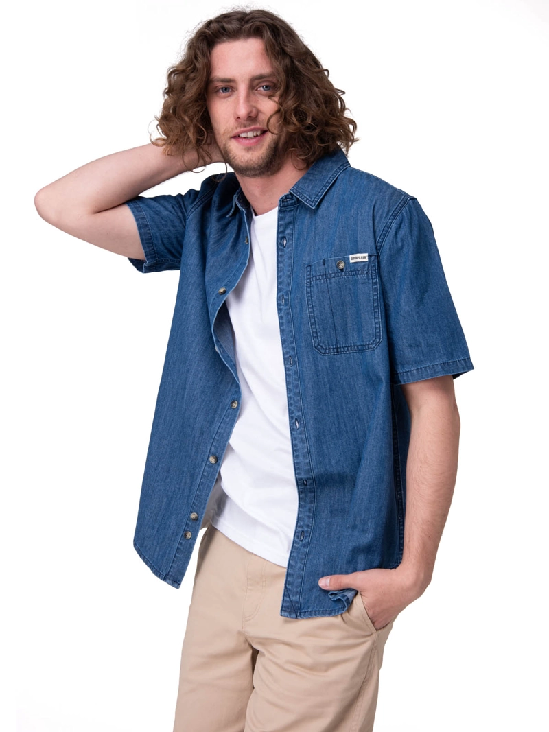 CAMISA MANGA CORTA CHAMBRAY SHORT SLEEV HOMBRE AZUL CAT - 1